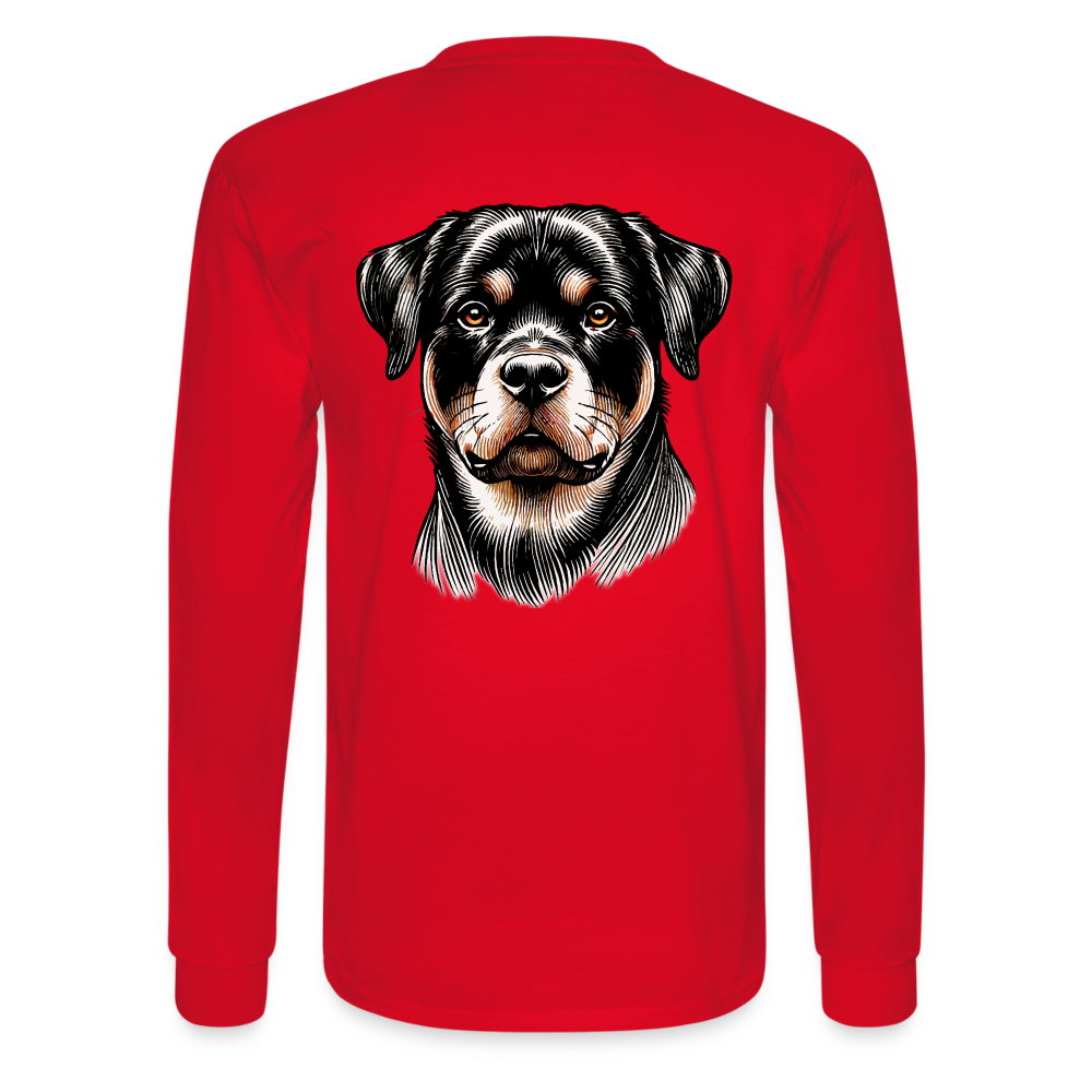 Men's Fine Line Rottweiler Graphic Long Sleeve Shirt with Logo - red