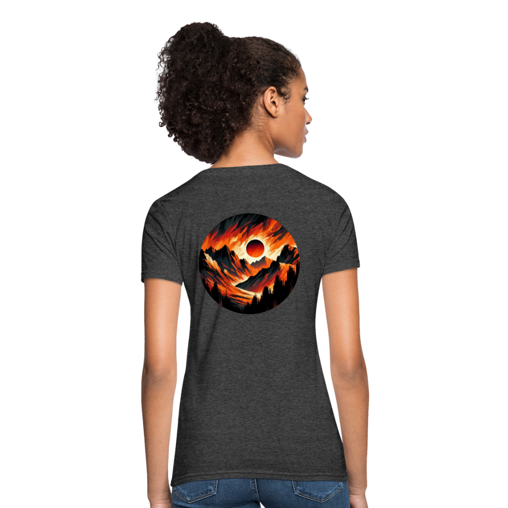 Women's Orange and Black Mountain Range T-Shirt with Logo - heather black