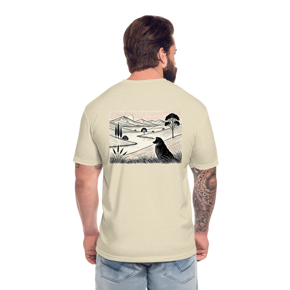 Australian Shepherd Prairie Graphic Unisex Fitted Cotton/Poly T-Shirt with Logo - heather cream