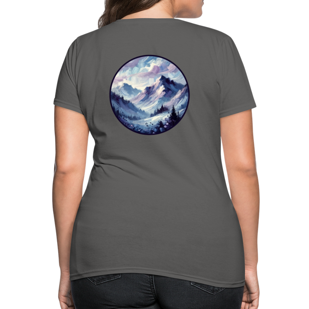 Women's Lavender Blue Mountain Range T-Shirt with Logo - charcoal