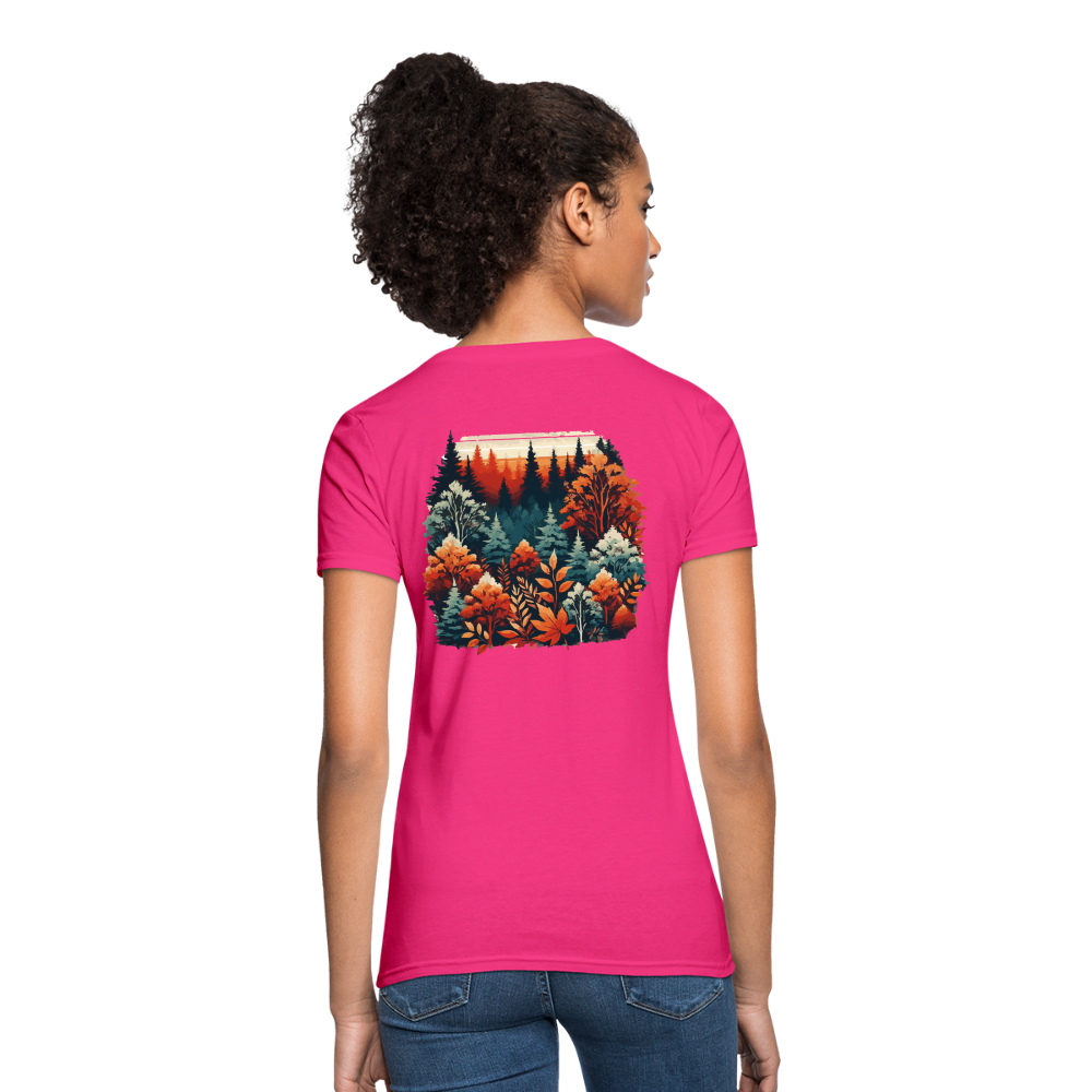 Women's Autumn Leaves Graphic T-Shirt with Logo - fuchsia