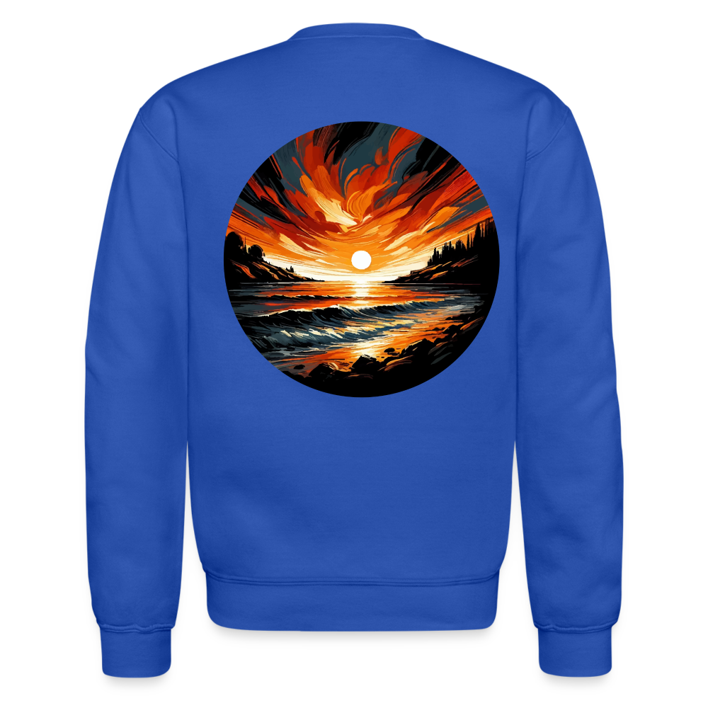 Beach Sunset Graphic Crewneck Sweatshirt with Logo - royal blue