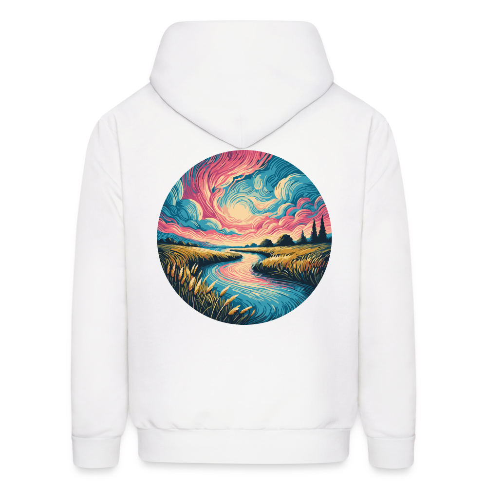 Men's River Pink and Blue Sky Graphic Hoodie with Logo - white