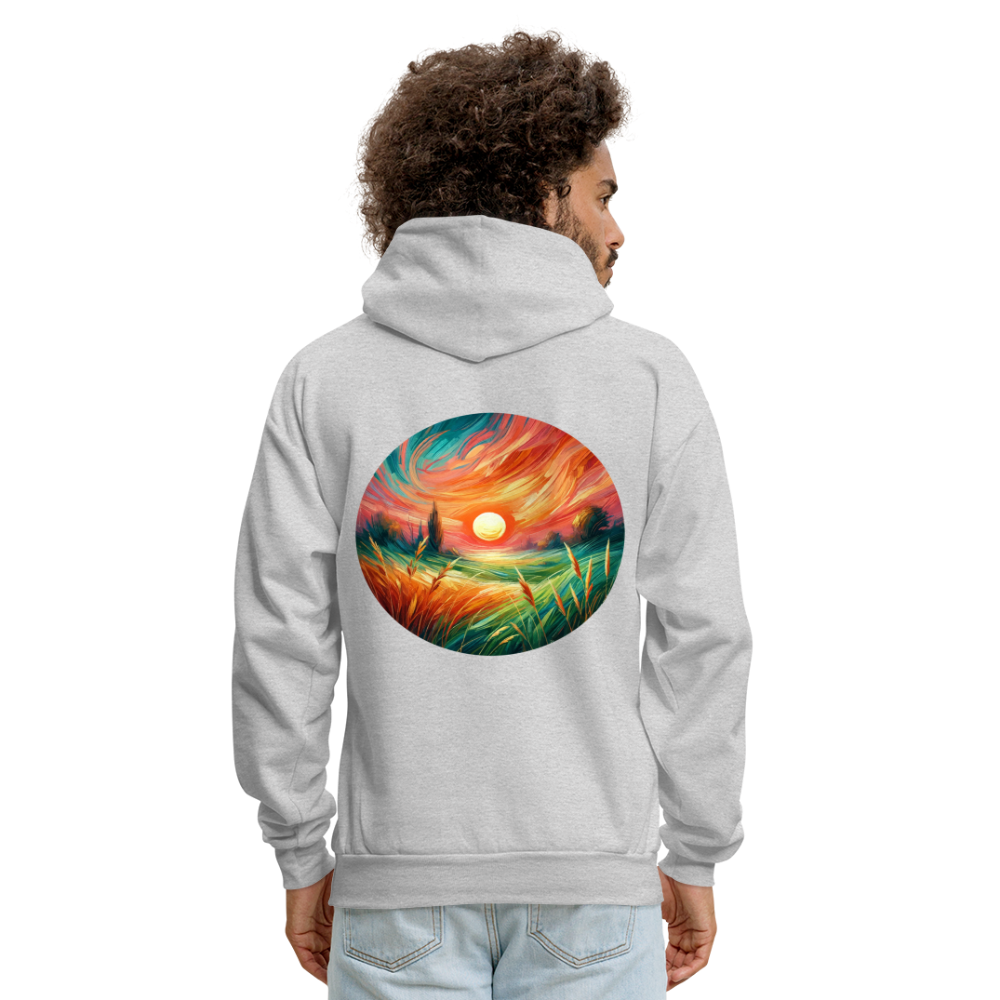 Men's Pink Wheat Field Graphic Hoodie with Logo - ash 