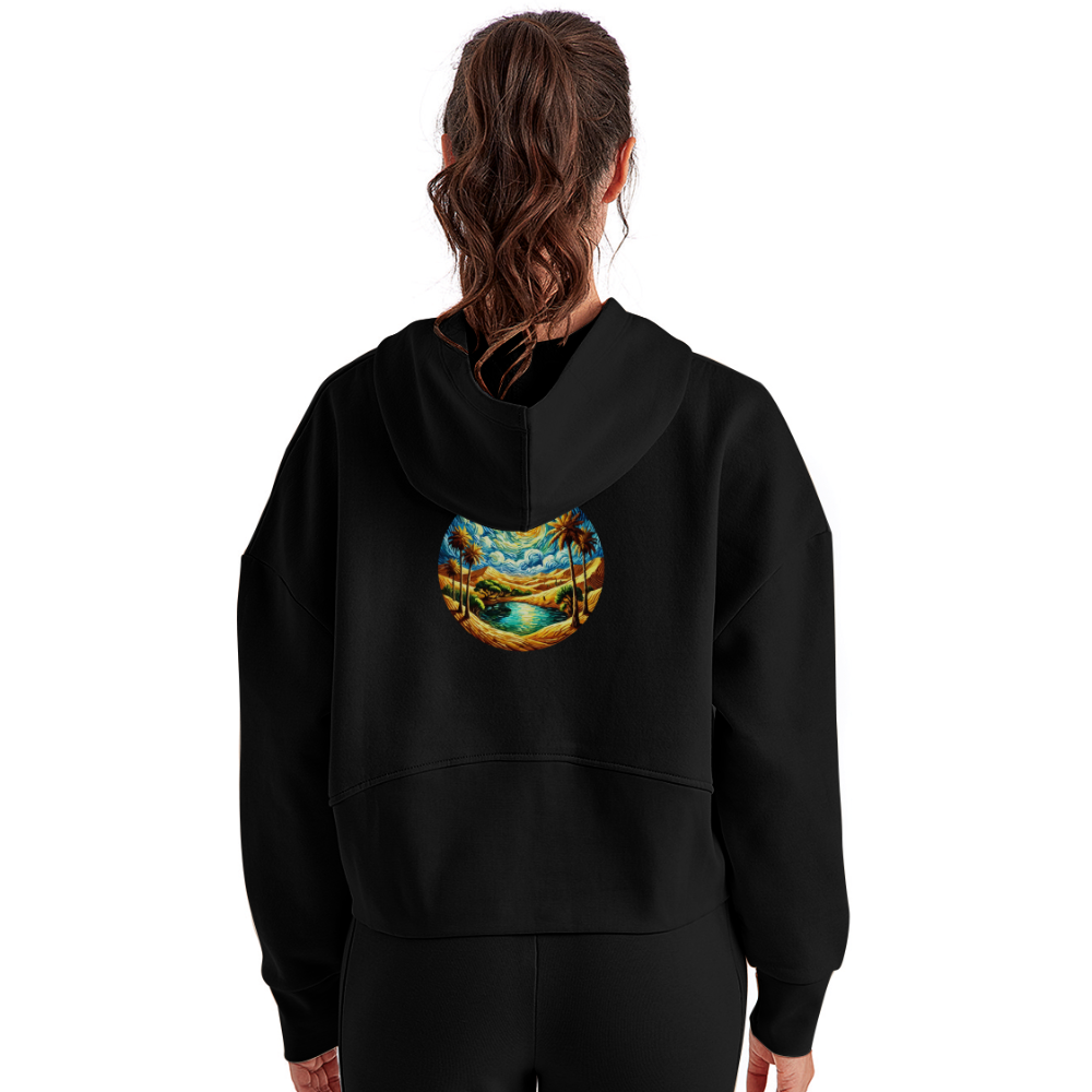 Women's Desert Oasis Graphic Half Zip Cropped Hoodie with Logo - black