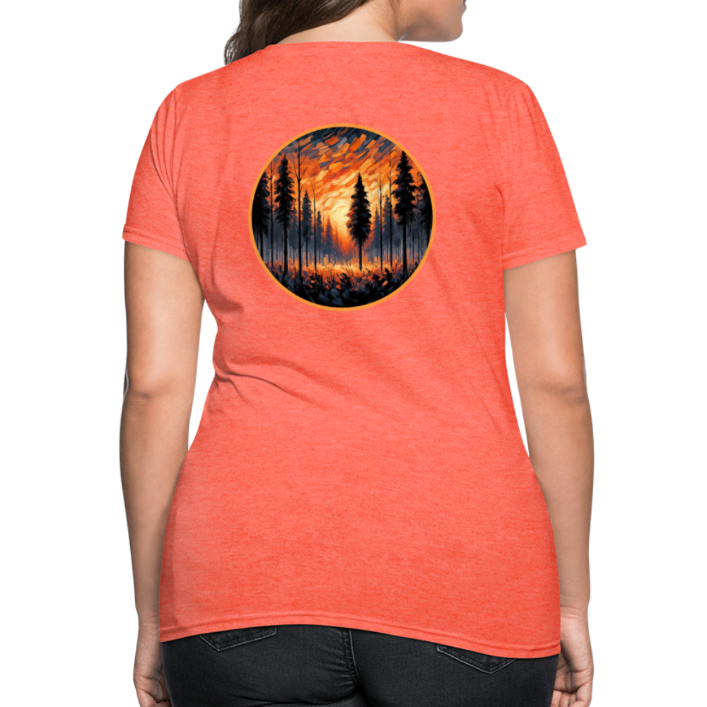 Women's Orange Forest Sunset T-Shirt with Logo - heather coral