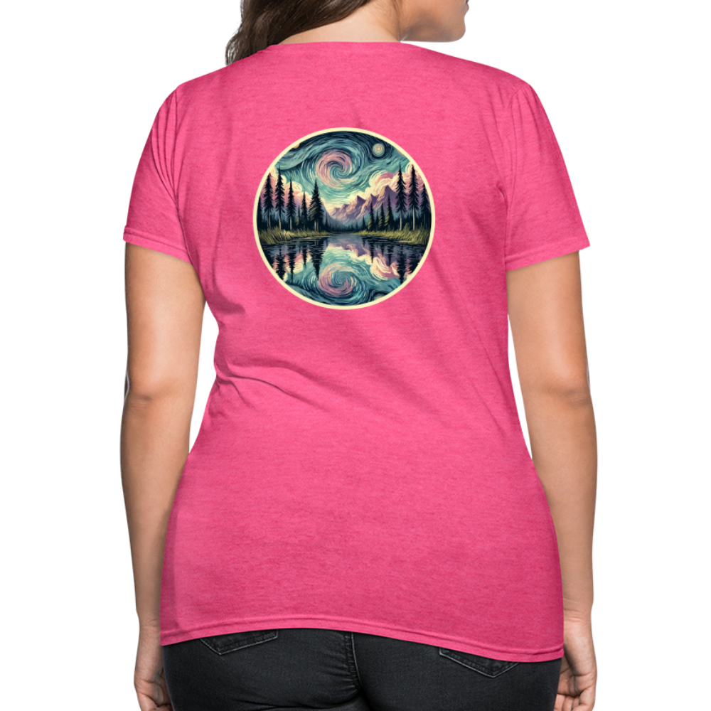 Women's Purple Swirling Sky Reflected on Lake Graphic T-Shirt with Logo - heather pink