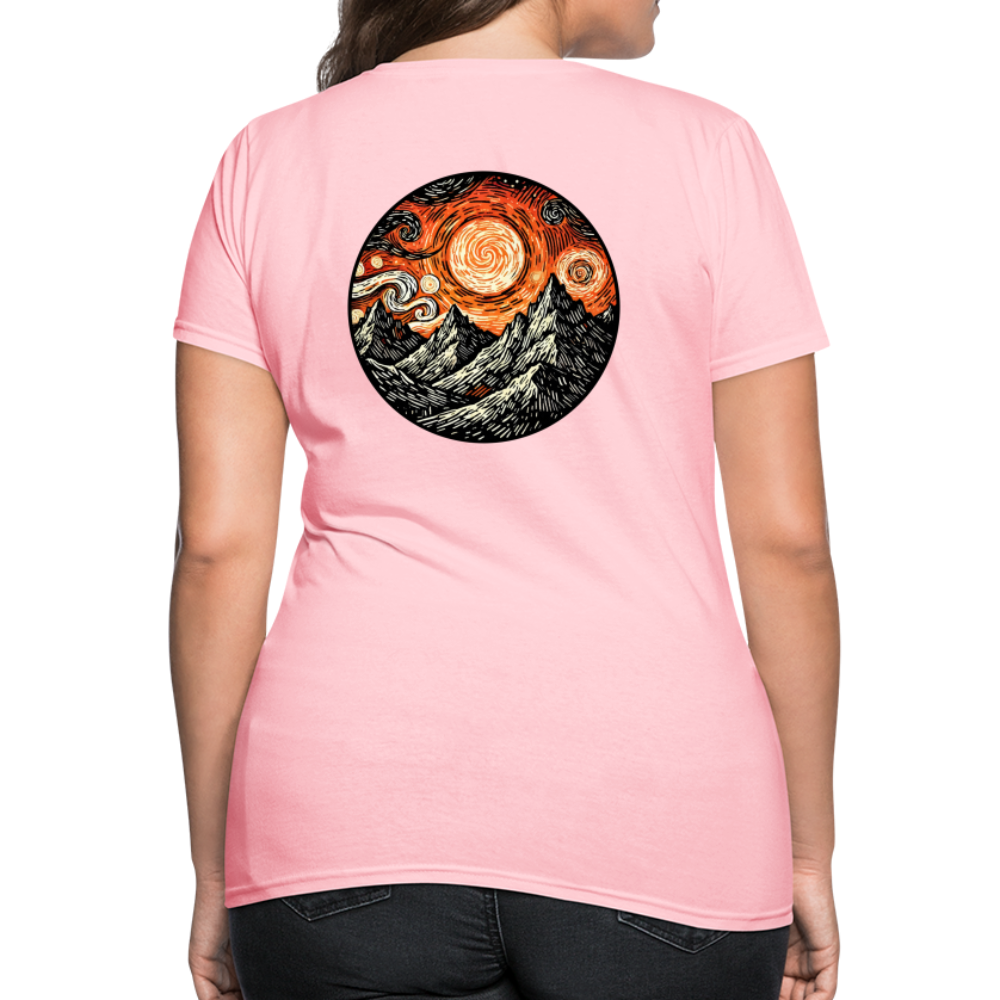 Women's Orange Swirling Mountains Graphic T-Shirt with Logo - pink