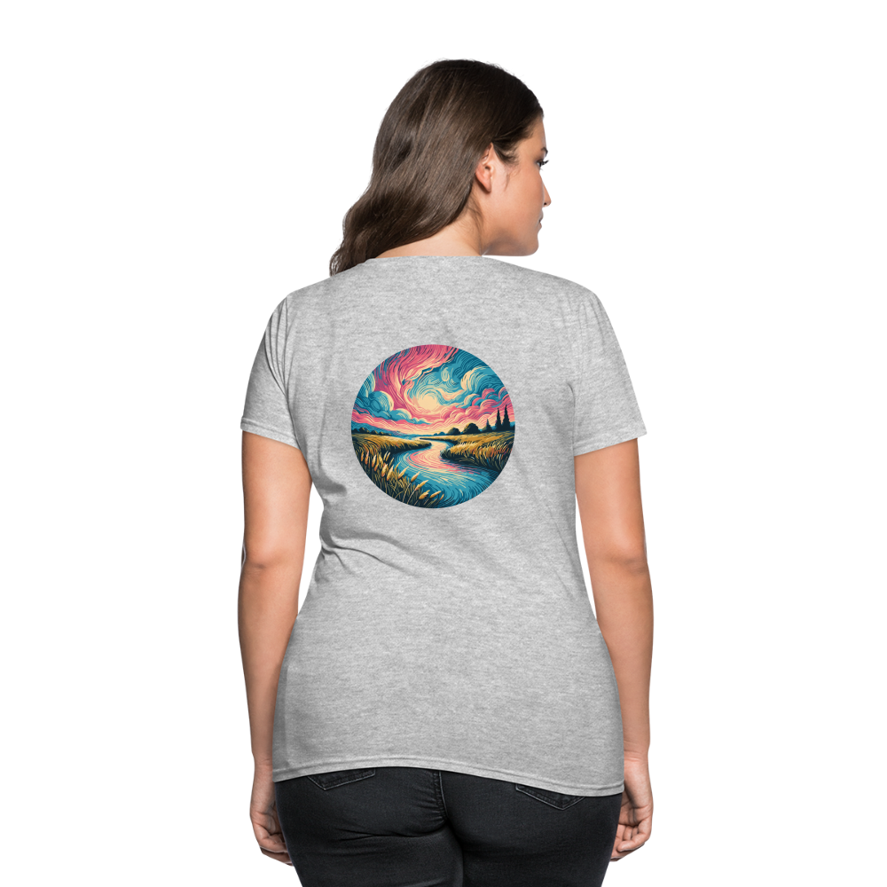 Women's River Pink and Blue Sky T-Shirt with Logo - heather gray