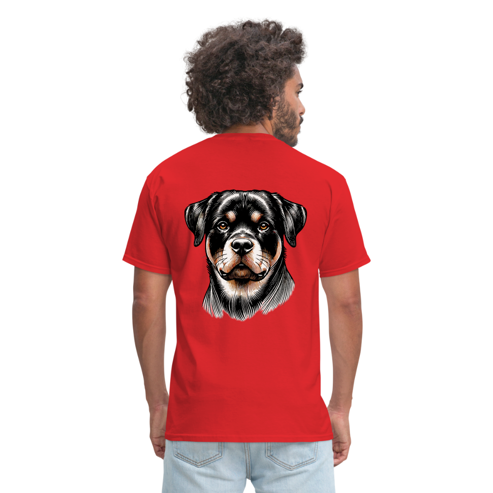 Fine Line Rottweiler Graphic Unisex Classic T-Shirt with Logo - red