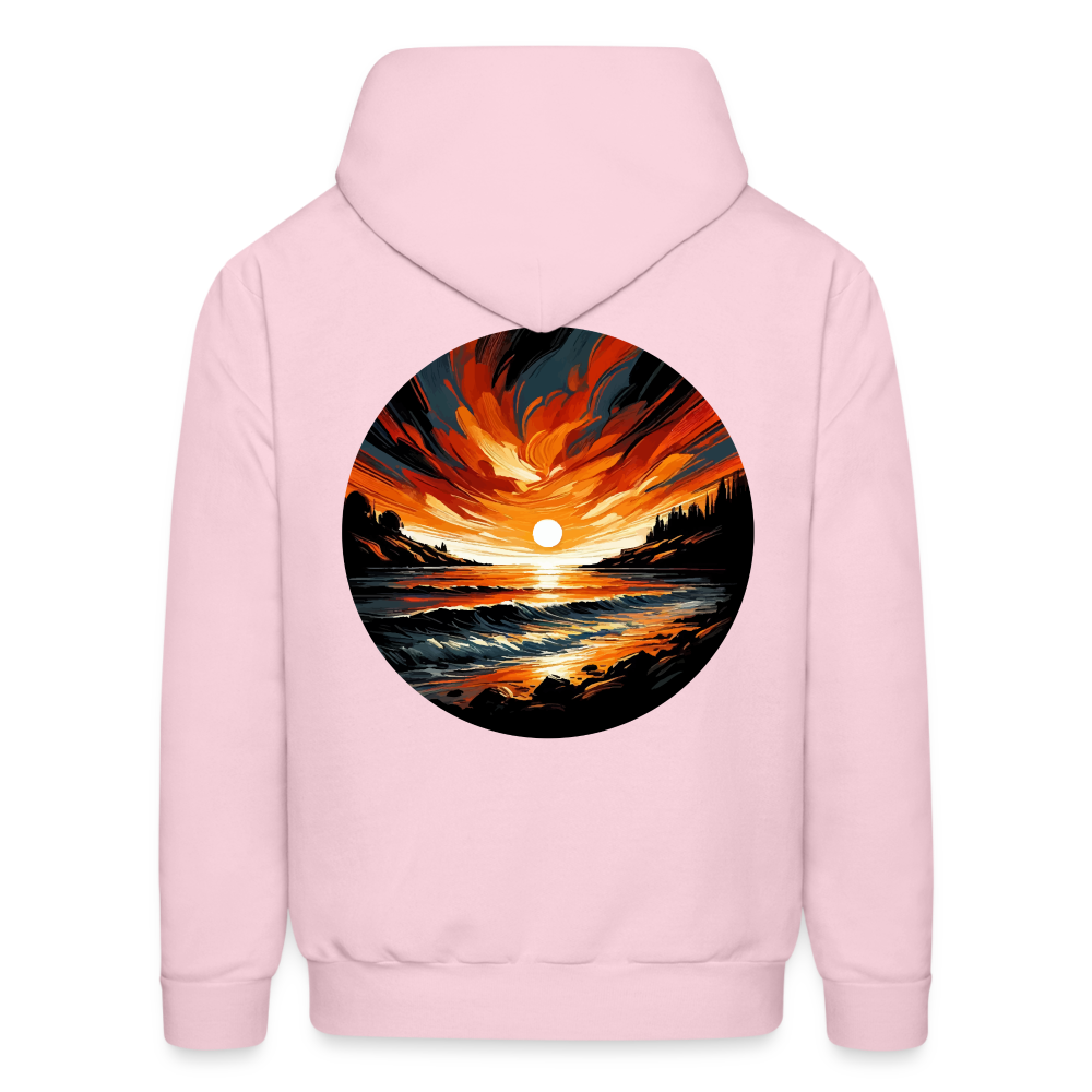 Men's Beach Sunset Graphic Hoodie with Logo - pale pink