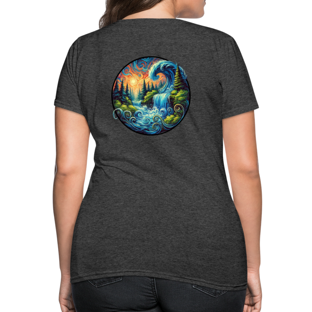 Women's Waterfall Graphic T-Shirt with Logo - heather black