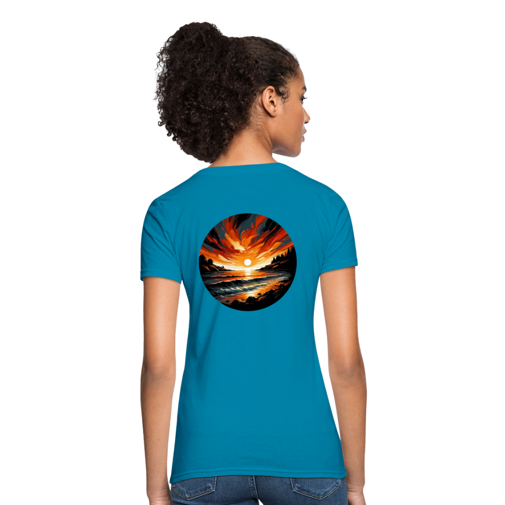 Women's Beach Sunset Graphic T-Shirt with Logo - turquoise