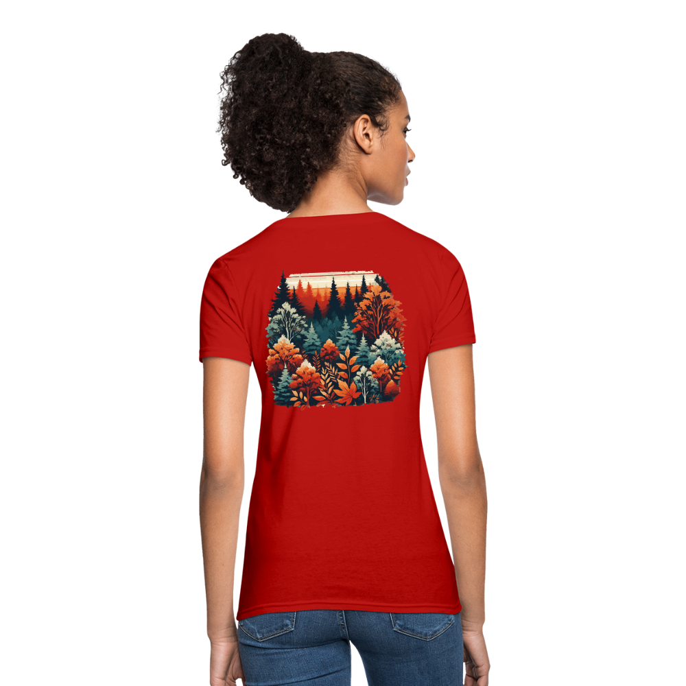 Women's Autumn Leaves Graphic T-Shirt with Logo - red