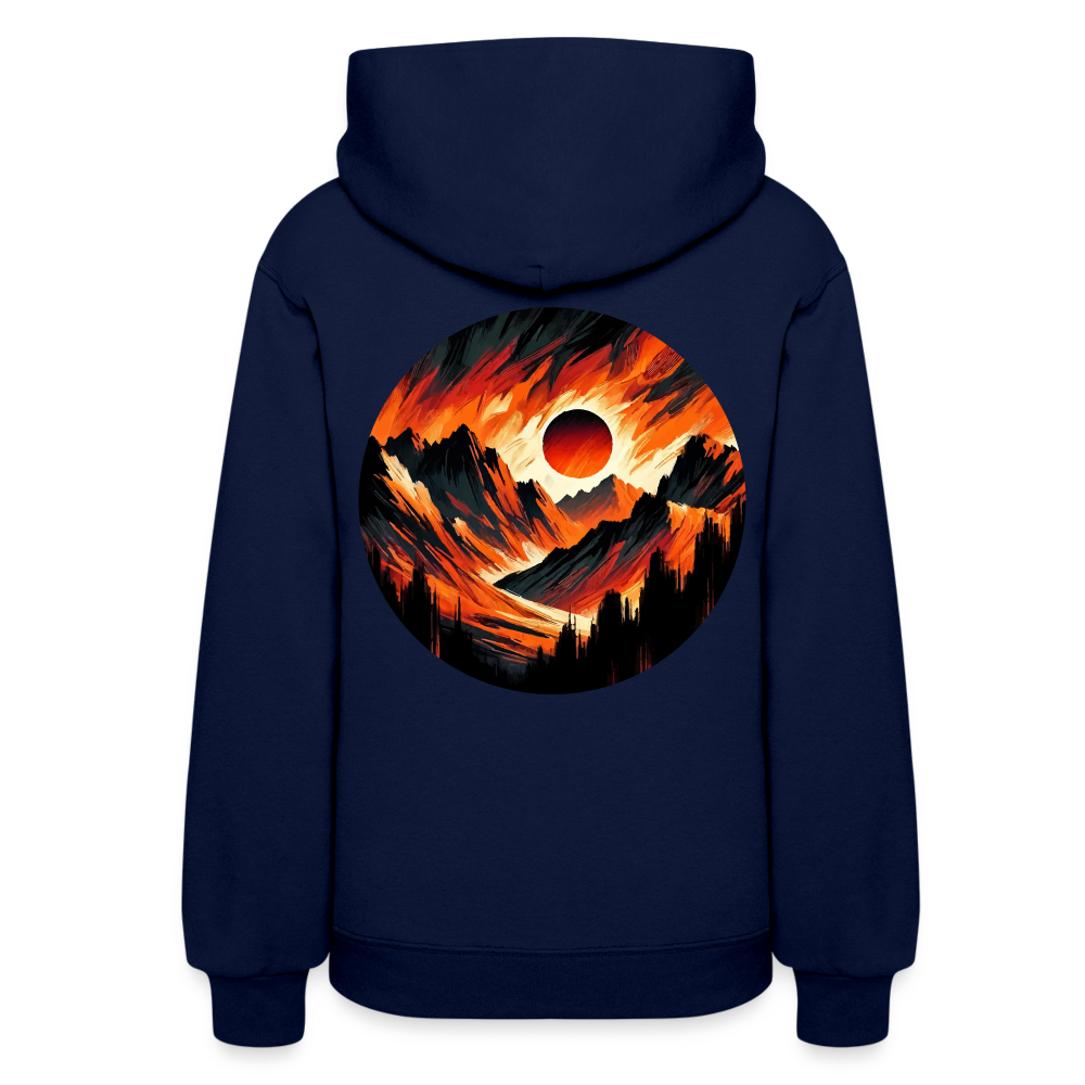 Women's Orange and Black Mountain Range Graphic Hoodie with Logo - navy