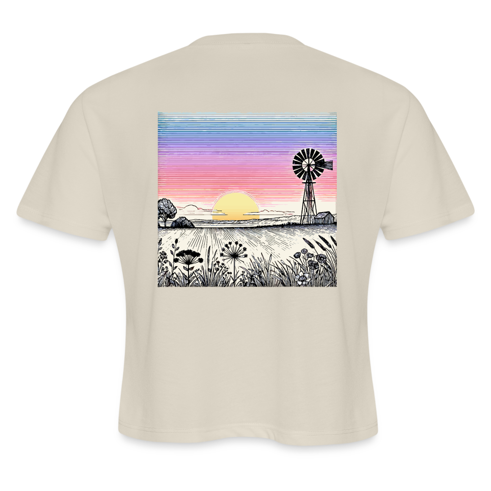 Women's Colored Prairie Landscape Graphic Cropped T-Shirt with Logo - dust