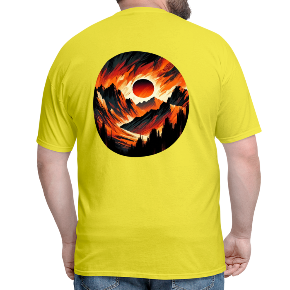 Orange and Black Mountain Range Unisex Classic T-Shirt with Logo - yellow