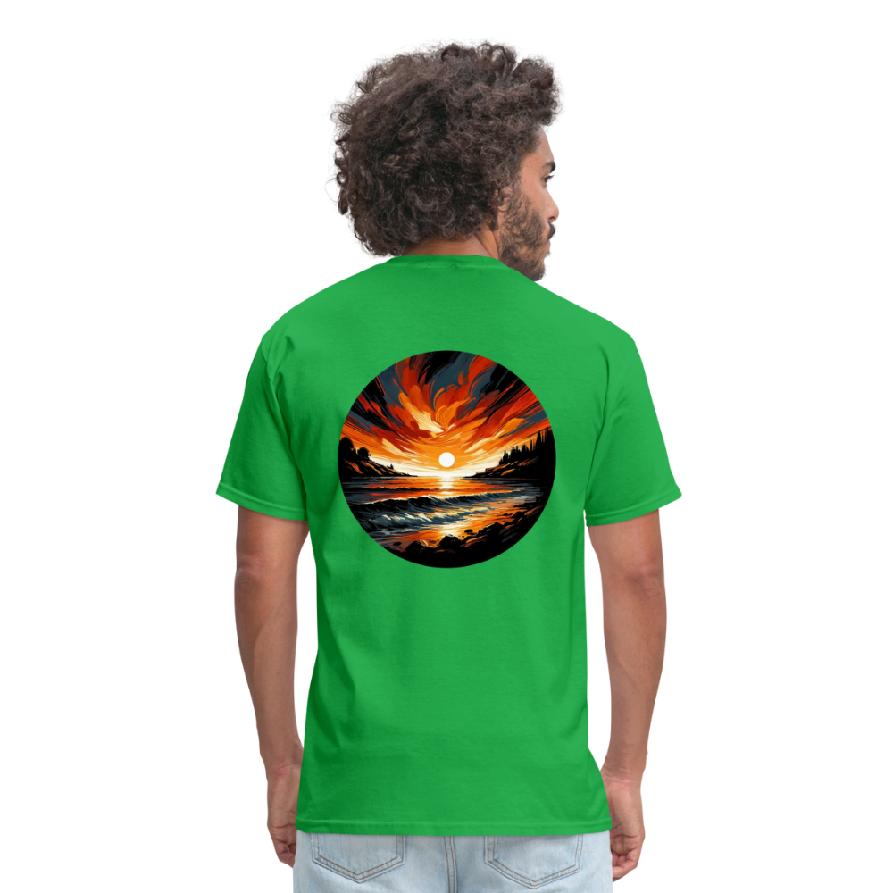 Beach Sunset Graphic Unisex Classic T-Shirt with Logo - bright green