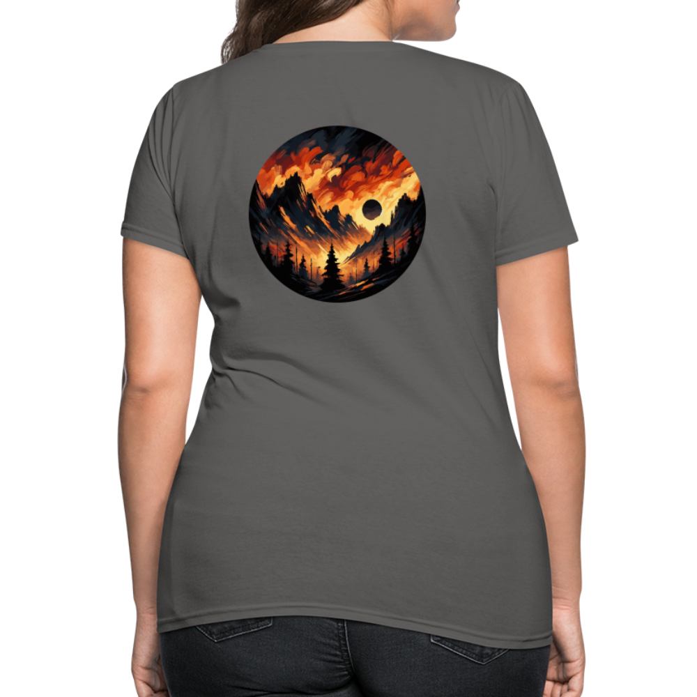 Women's Brushed Orange and Black Mountain Range T-Shirt with Logo - charcoal