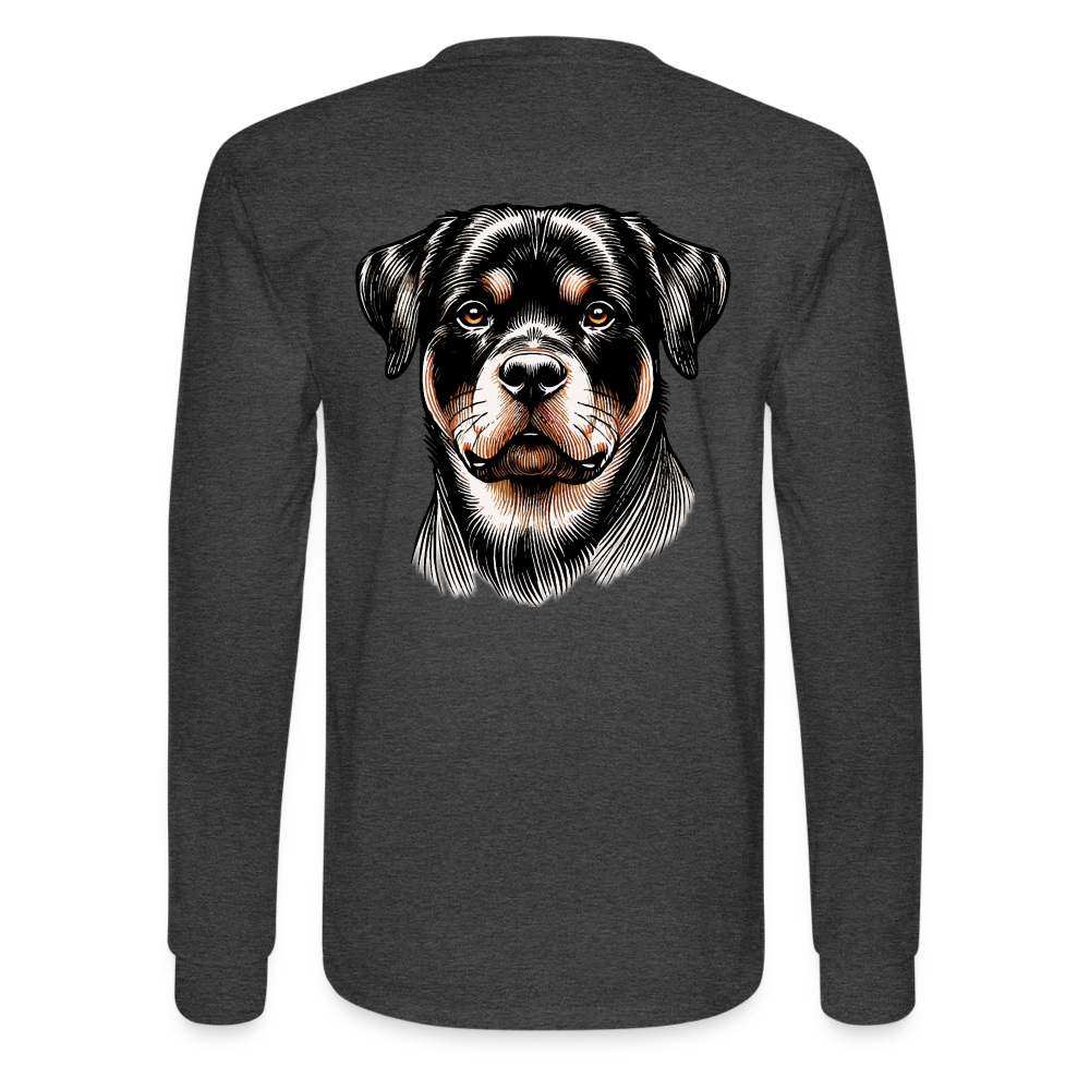 Men's Fine Line Rottweiler Graphic Long Sleeve Shirt with Logo - heather black