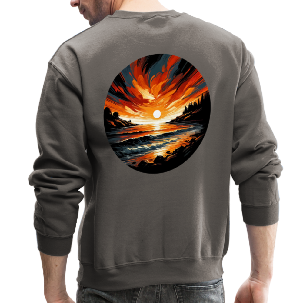 Beach Sunset Graphic Crewneck Sweatshirt with Logo - asphalt gray