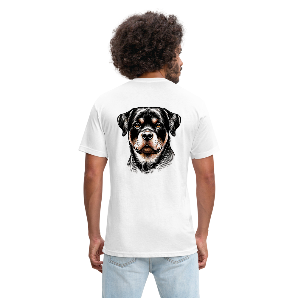 Fine Line Rottweiler Graphic Unisex Fitted Cotton/Poly T-Shirt with Logo - white