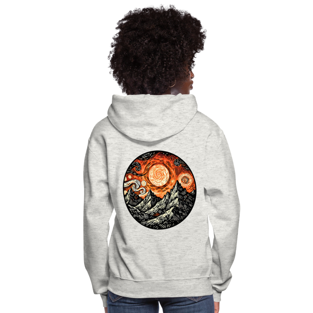 Women's Orange Swirling Mountains Graphic Hoodie with Logo - heather oatmeal