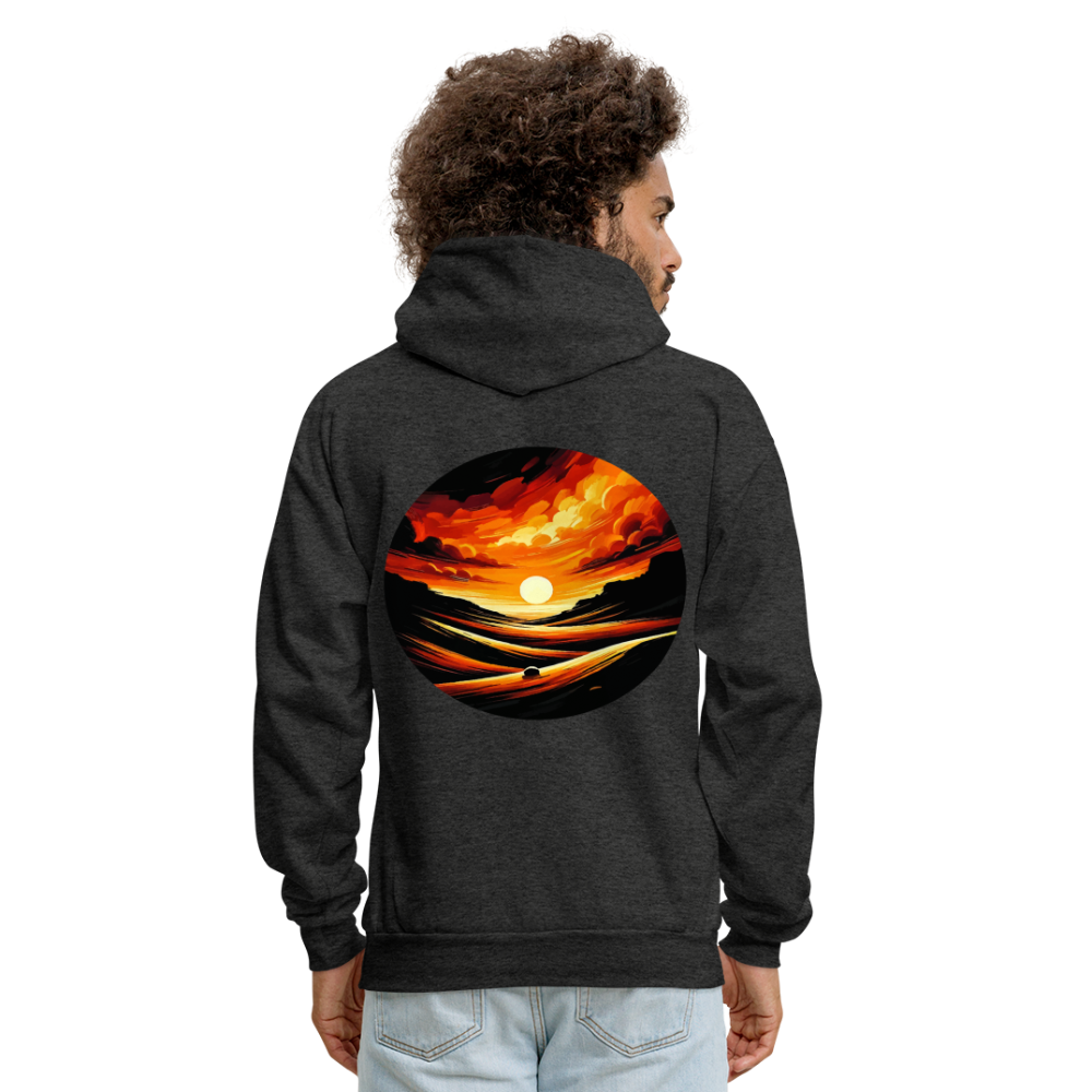 Men's Desert Sunset Graphic Hoodie with Logo - charcoal grey