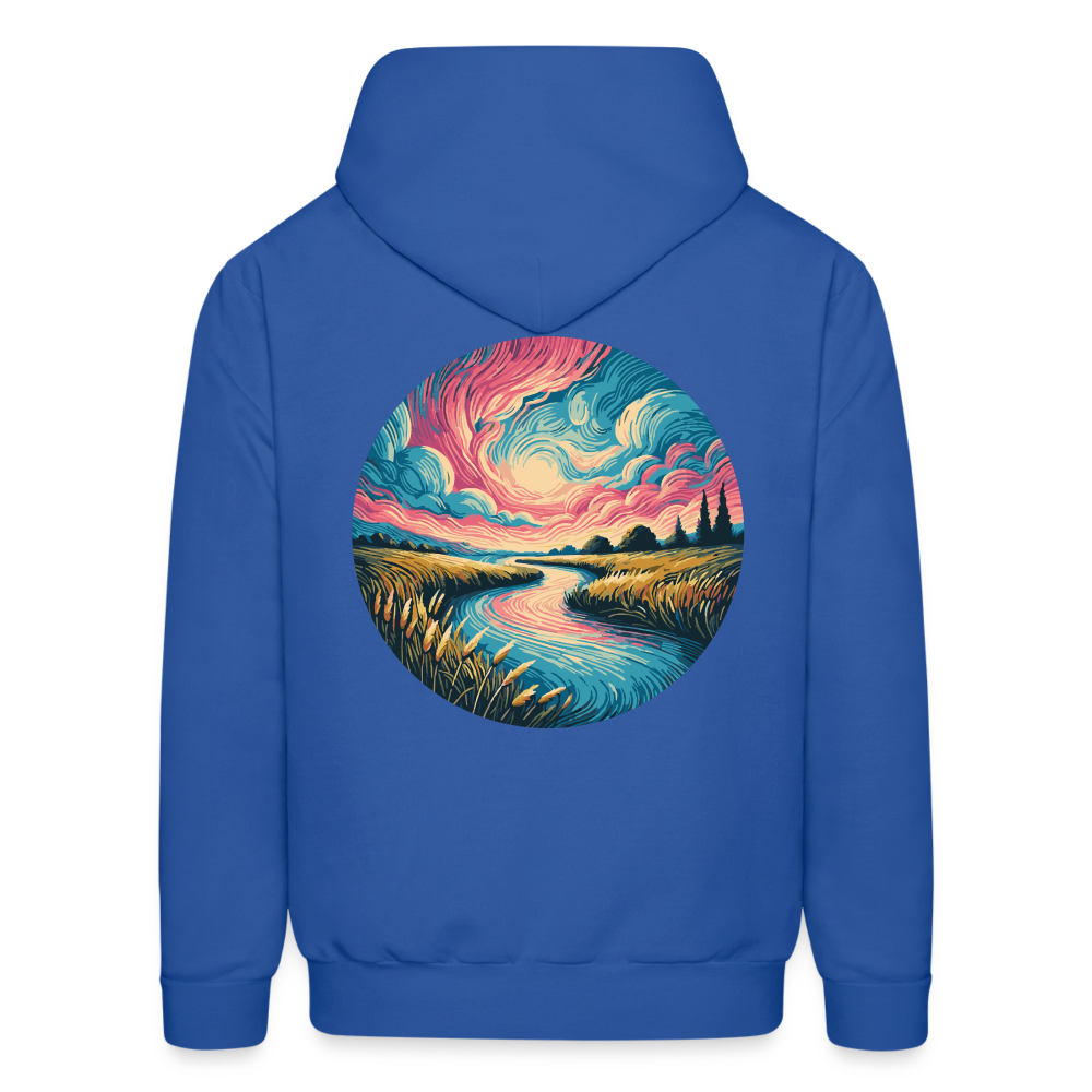 Men's River Pink and Blue Sky Graphic Hoodie with Logo - royal blue