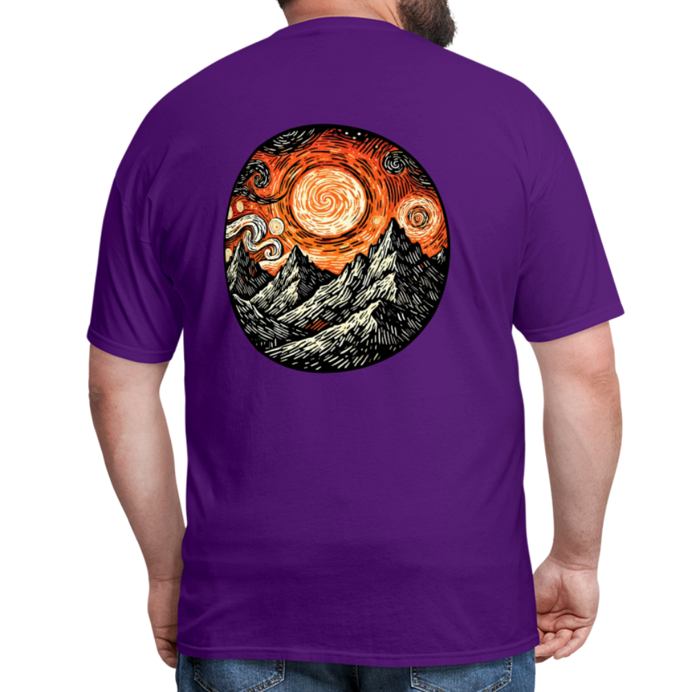 Orange Swirling Mountains Graphic Unisex Classic T-Shirt with Logo - purple