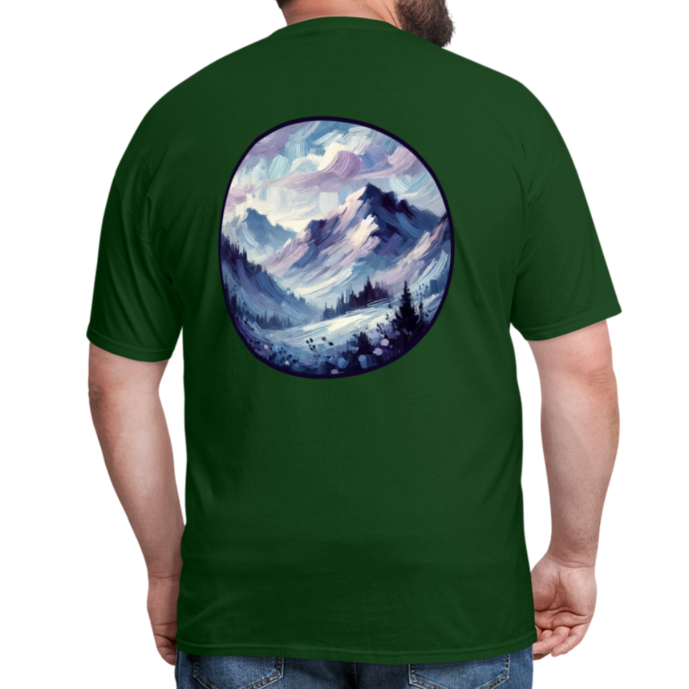 Lavender Blue Mountain Range Unisex Classic T-Shirt with Logo - forest green