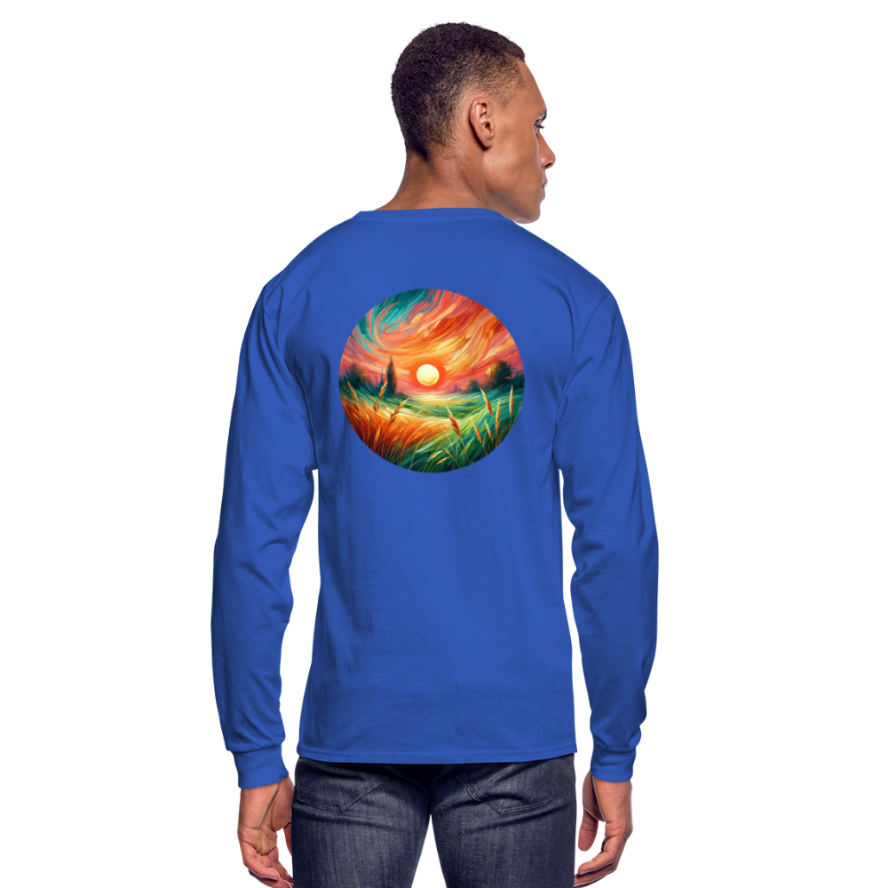 Men's Pink Wheat Field Graphic Long Sleeve Shirt with Logo - royal blue