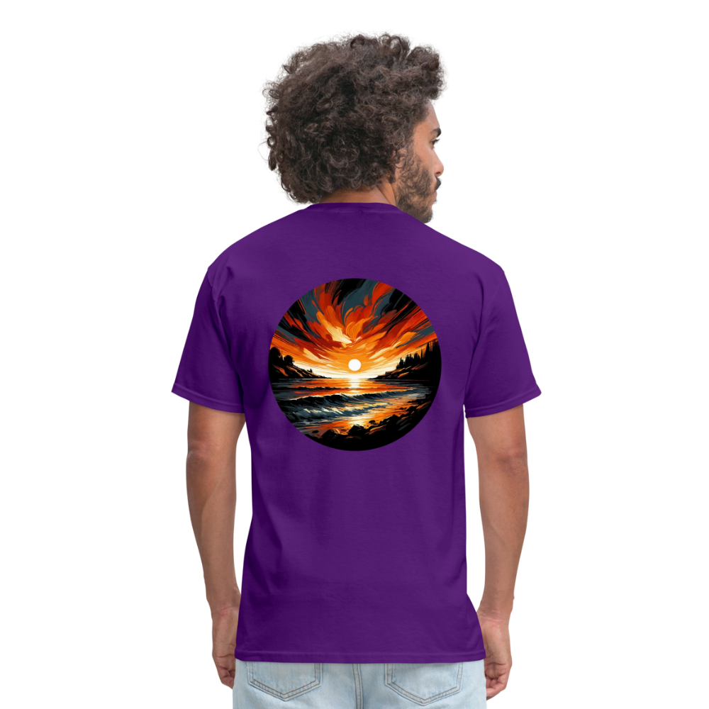 Beach Sunset Graphic Unisex Classic T-Shirt with Logo - purple