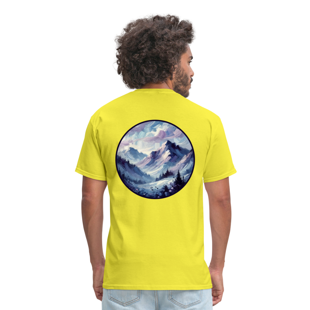 Lavender Blue Mountain Range Unisex Classic T-Shirt with Logo - yellow