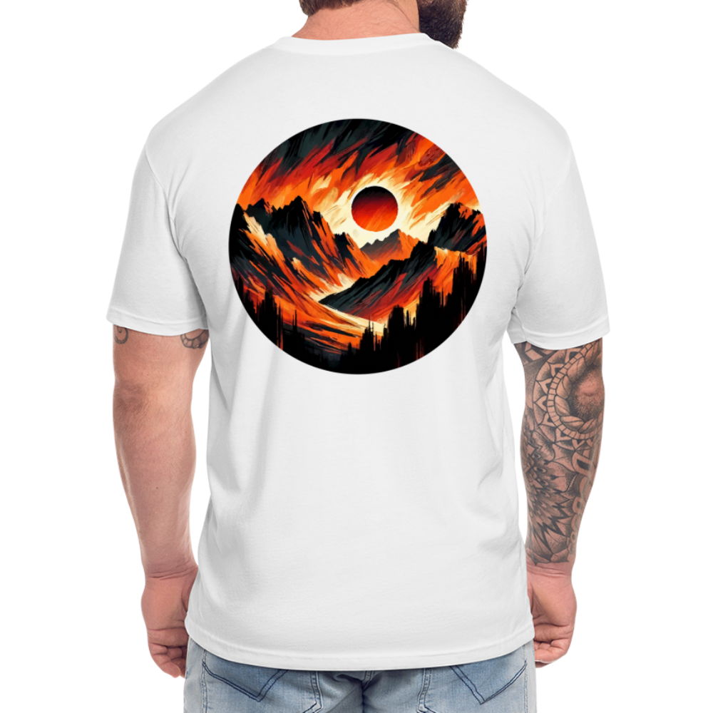 Orange and Black Mountain Range Graphic Unisex Fitted Cotton/Poly T-Shirt with Logo - white