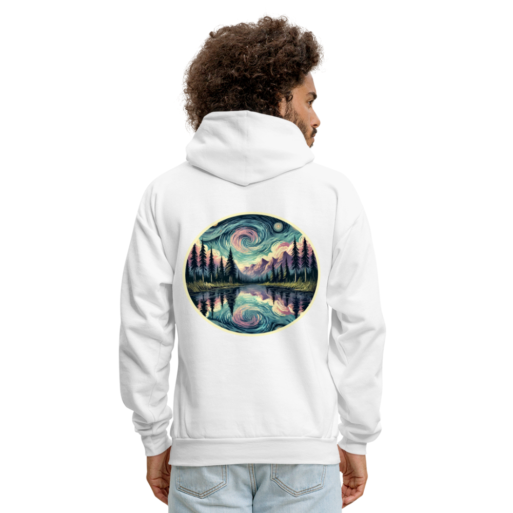 Men's Purple Swirling Sky Reflected on Lake Graphic Hoodie with Logo - white