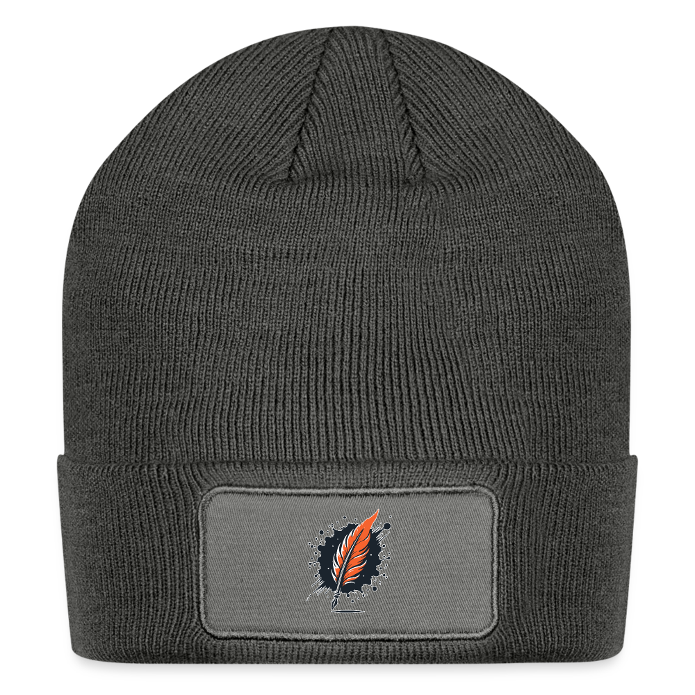 Plain Patch Beanie with Logo - charcoal grey