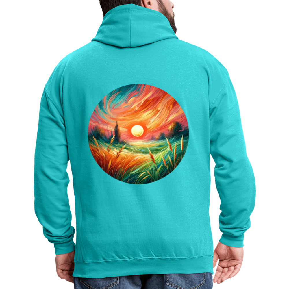 Pink Wheat Field Graphic Unisex Contrast Hoodie with Logo - scuba blue/asphalt