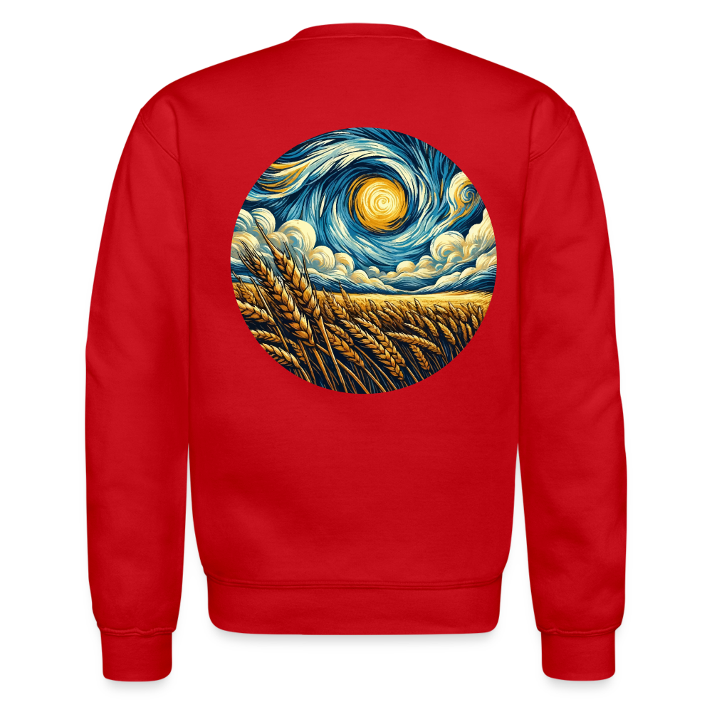 Wheat Field Graphic Crewneck Sweatshirt with Logo - red