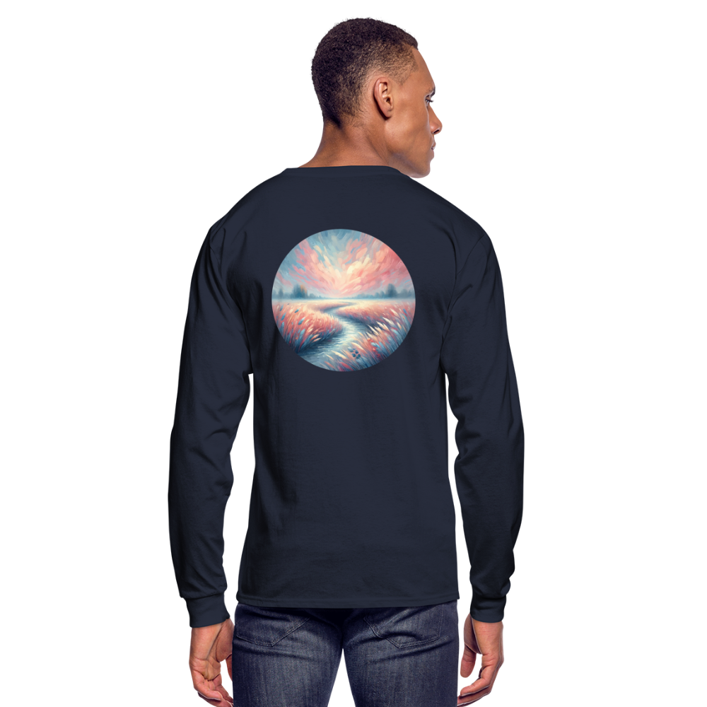 Men's River Meadow Graphic Long Sleeve Shirt with Logo - navy