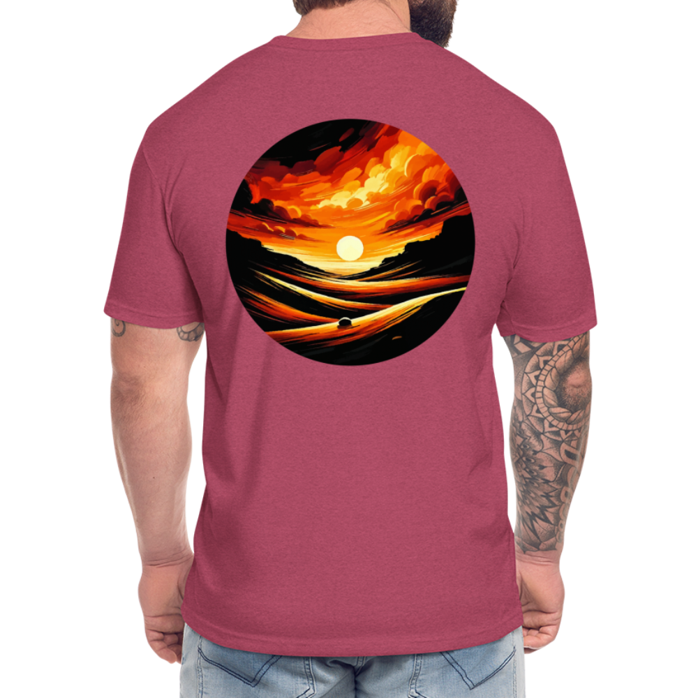 Desert Sunset Graphic Unisex Fitted Cotton/Poly T-Shirt with Logo - heather burgundy