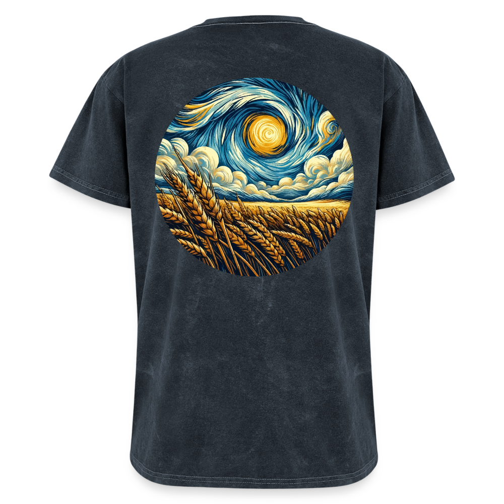 Wheat Field Graphic Unisex Mineral Wash T-shirt with Logo - mineral navy