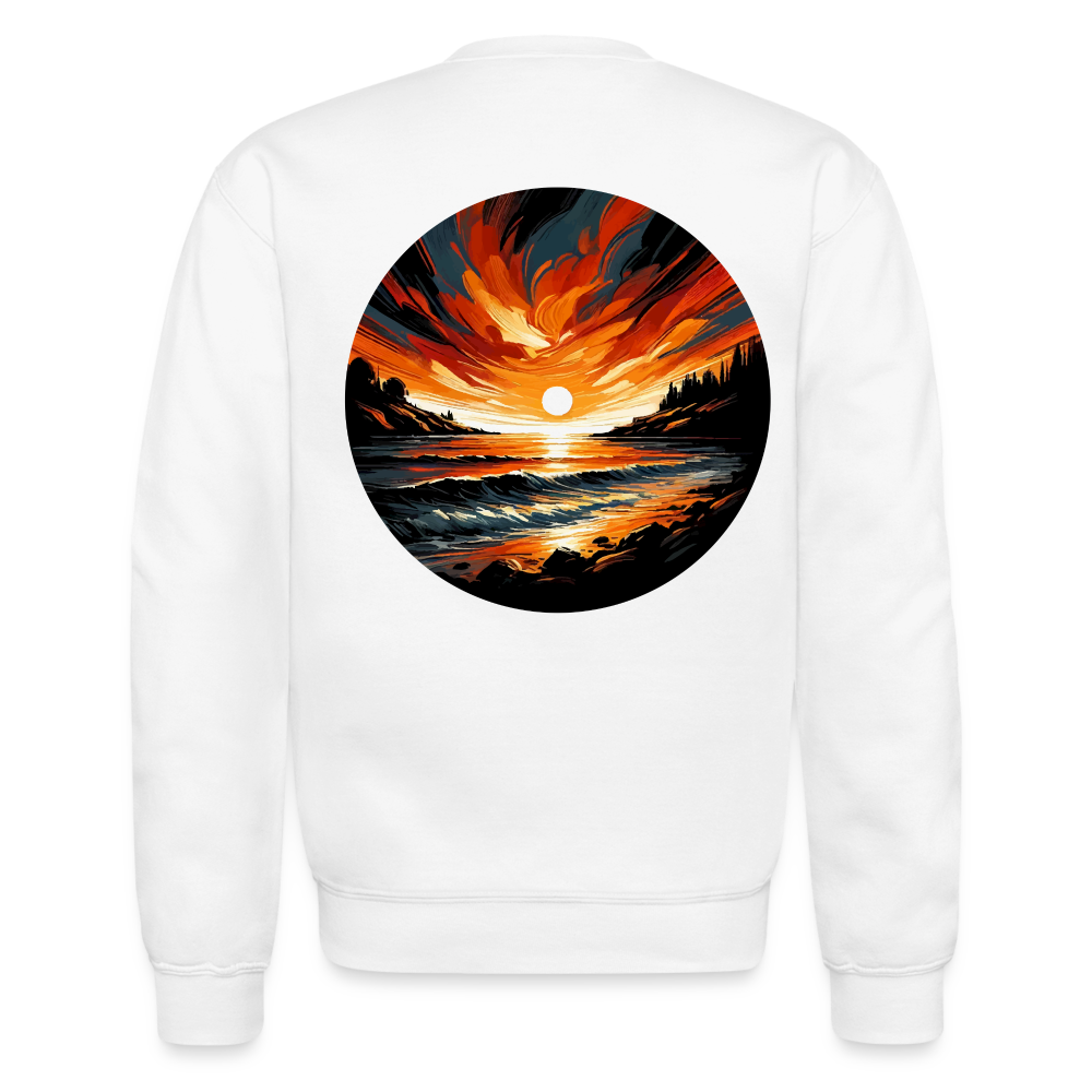 Beach Sunset Graphic Crewneck Sweatshirt with Logo - white