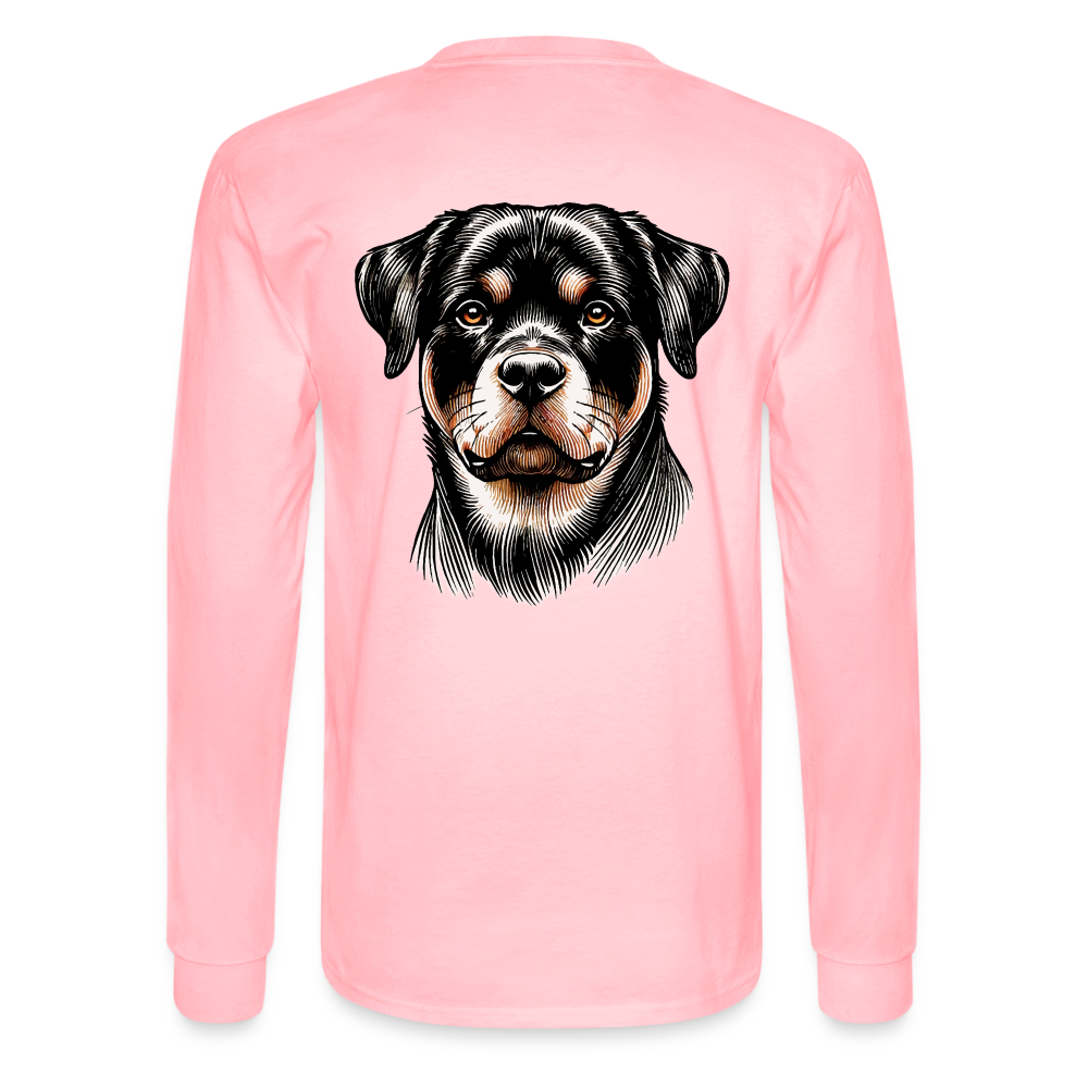 Men's Fine Line Rottweiler Graphic Long Sleeve Shirt with Logo - pink