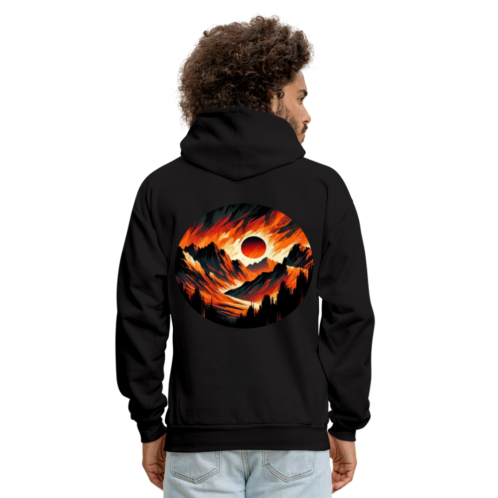 Men's Orange and Black Mountain Range Graphic Hoodie with Logo - black