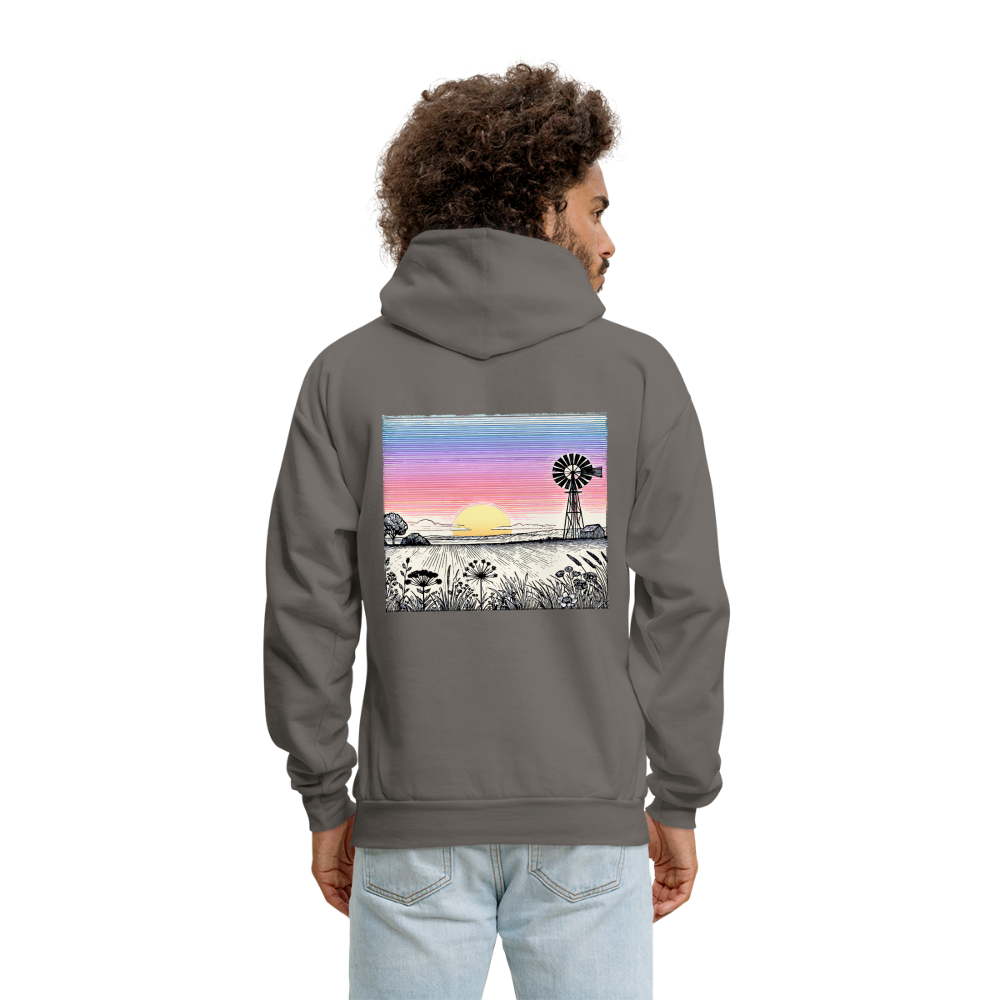 Men's Colored Prairie Landscape Graphic Hoodie with Logo - asphalt gray