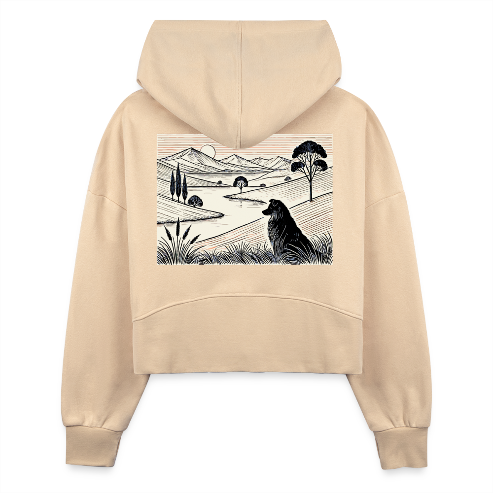 Women's Australian Shepherd Prairie Graphic Half Zip Cropped Hoodie with Logo - nude