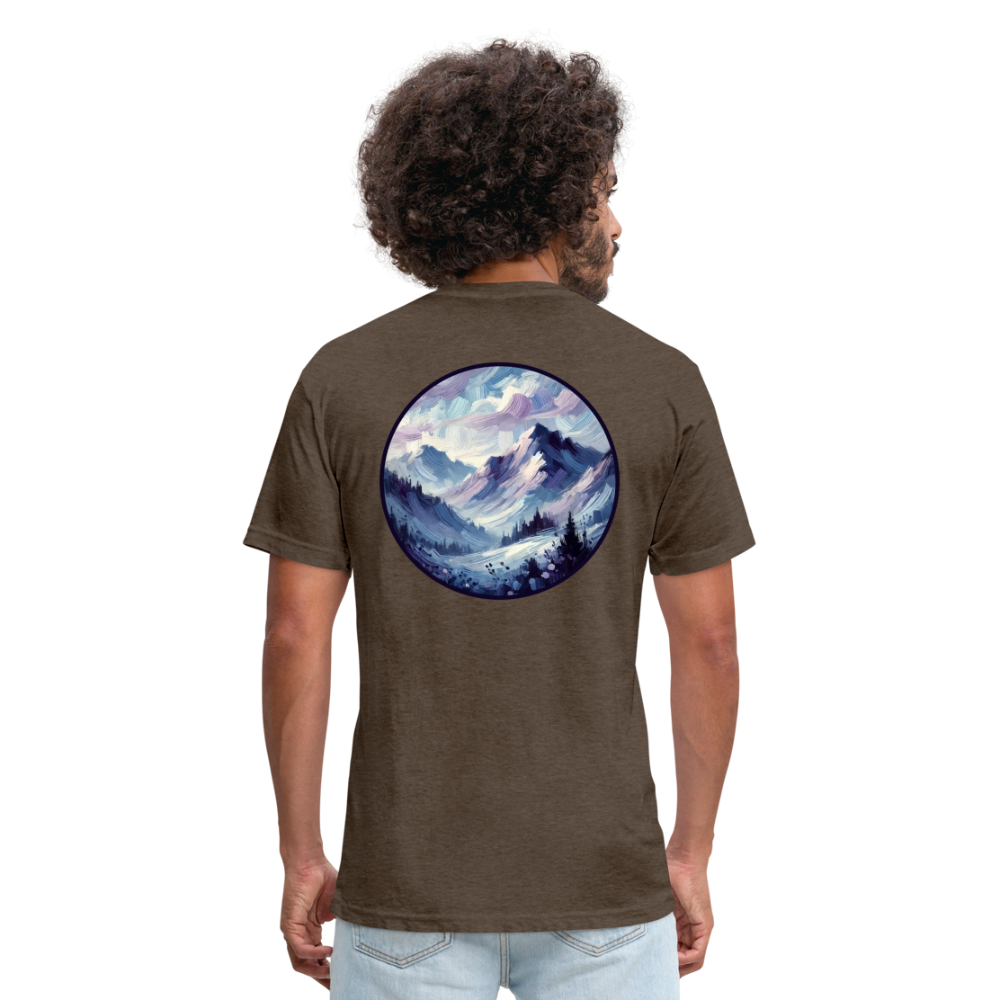 Lavender Blue Mountain Range Graphic Unisex Fitted Cotton/Poly T-Shirt with Logo - heather espresso