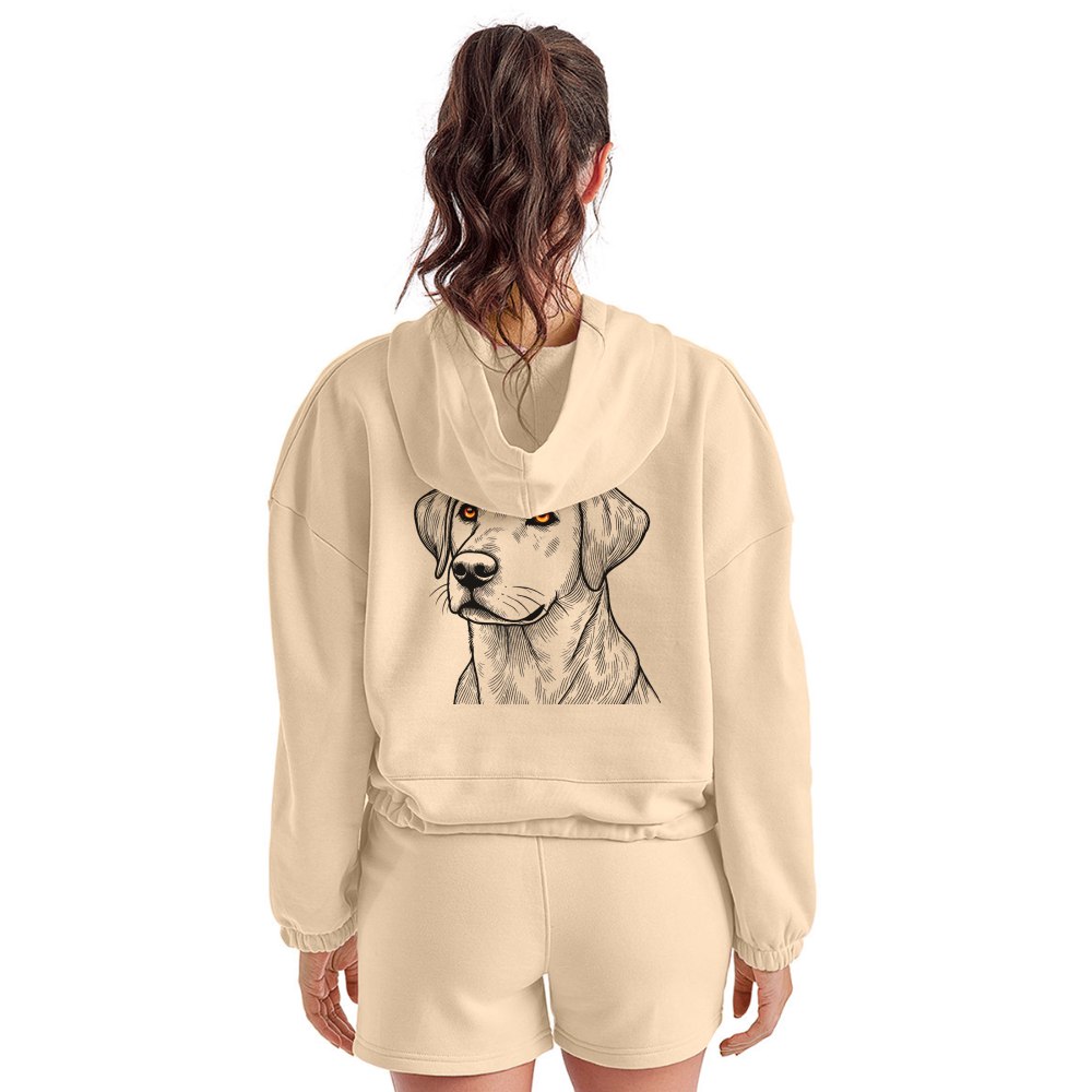 Women’s Fine Line Labrador Graphic Cropped Hoodie with Logo - nude