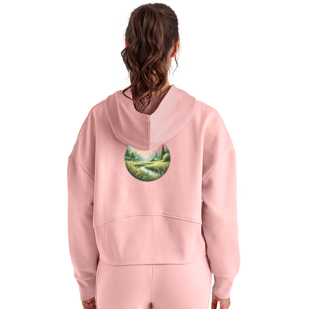 Women's Meadow Graphic Half Zip Cropped Hoodie with Logo - light pink